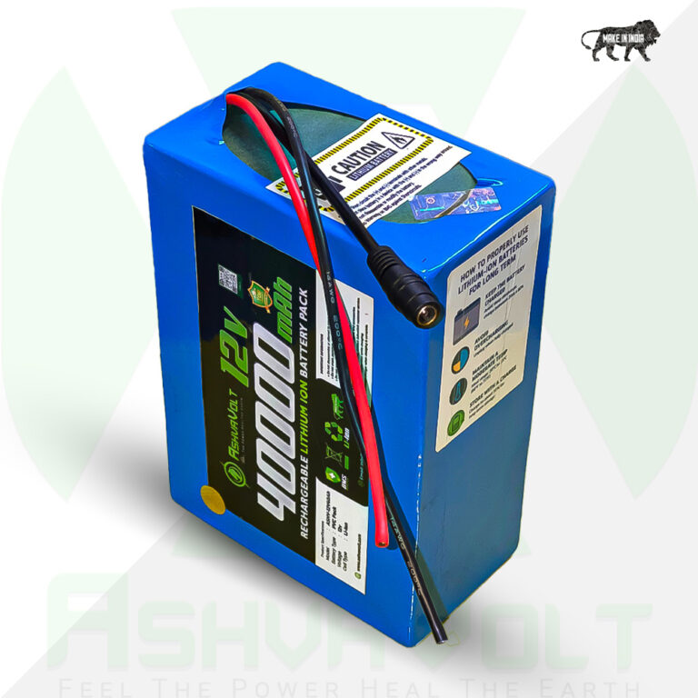 AshvaVolt® 12v 40AH Lithium-Ion Rechargeable Battery Pack – 3S 18650 3C with BMS Protection For Electric Cycle, Solar & Others | 12 volt 40000mAh