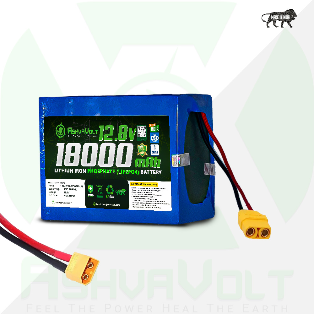 AshvaVolt® 12.8V 18Ah (18000mAh) 230.4W 4S3P Li-Fe Lithium Iron Phosphate Battery with BMS protection For Solar Inverter, EV | 12.8v LifePo4 Battery