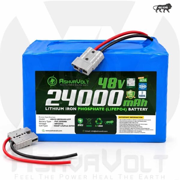 AshvaVolt® 48V 24Ah 15S Lithium Iron Phosphate (LiFePO4) Battery Pack with BMS Protection For Solar Inverter, E-Bike, EV, Toto Battery