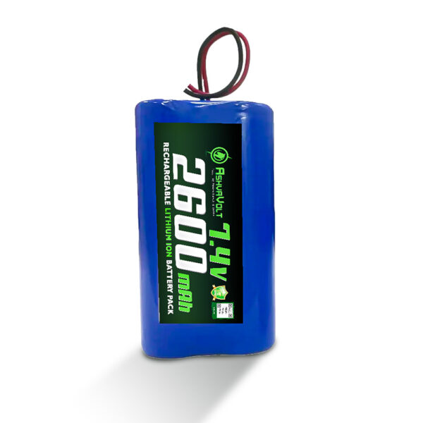 AshvaVolt® 7.4V 2600mAh Rechargeable Lithium Battery Pack with Warranty Inbuilt BMS – 2S 1P Li Ion