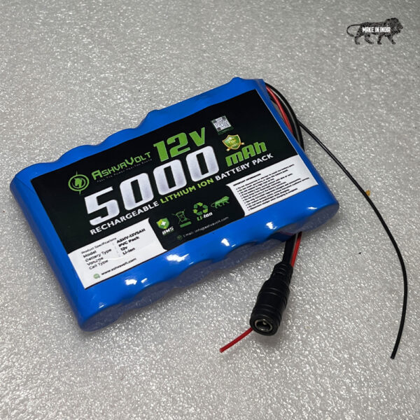 Rechargeable 12V 5Ah Lithium-Ion Battery Pack For Electric Cycle, Solar & Others EV 5Ah Battery for E Bike | 12 volt 5000mAh AshvaVolt®