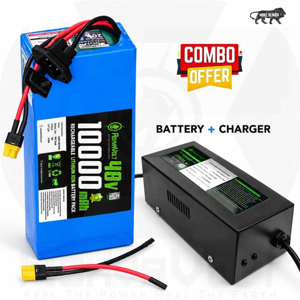 AshvaVolt® 48V 10Ah (54.6V) 13S Lithium-Ion Battery Pack & 48v 5a Charger Combo