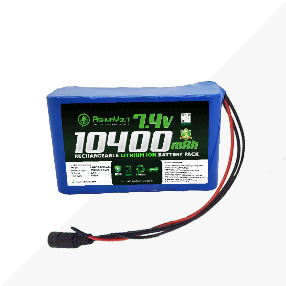 AshvaVolt® 7.4V 10400mAh Rechargeable Lithium Battery Pack with Warranty Inbuilt BMS - Li Ion