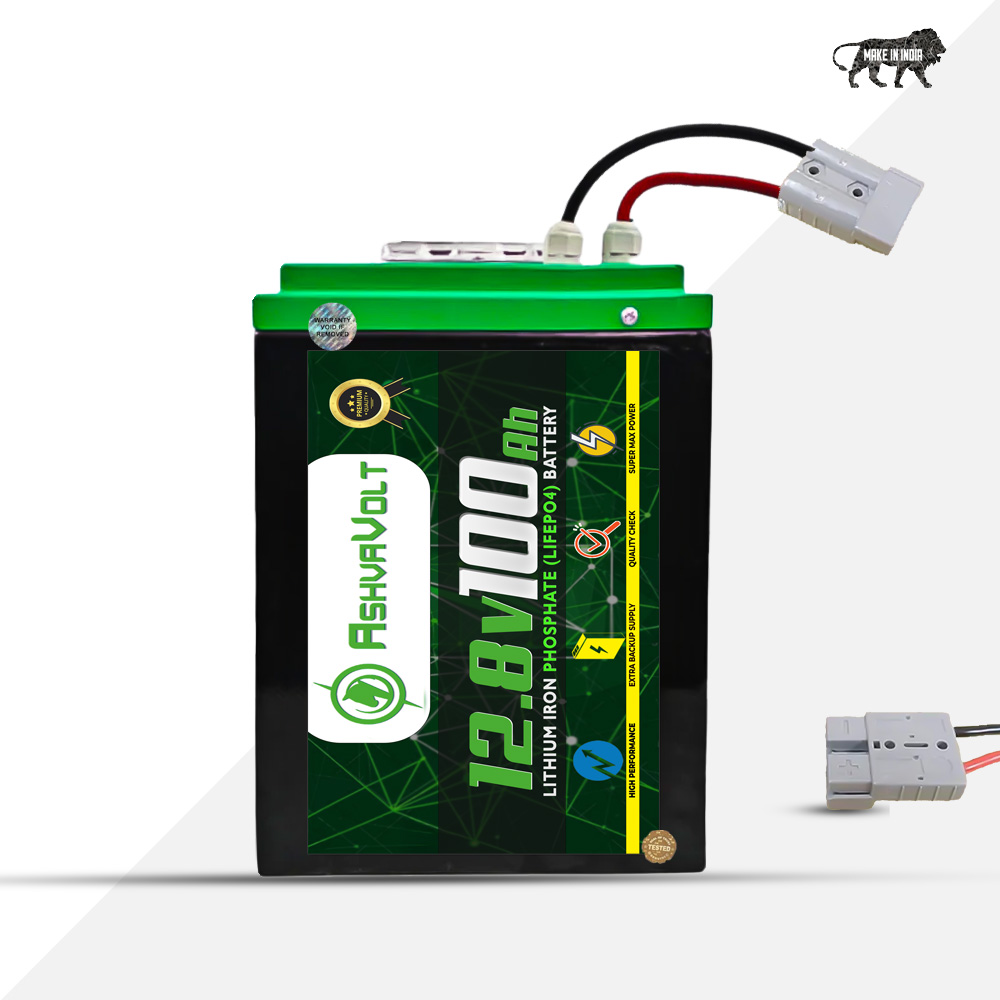 AshvaVolt® 12.8V 100Ah Lithium Phosphate Solar or Inverter Battery Prismatic Cell with BMS protection 2 years warranty | 12v 100Ah LifePo4 Battery