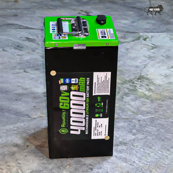 AshvaVolt® 60volt 2.5KWH 40Ah Lithium Ion Rechargeable Battery Pack With Premium Metal BOX for EV, E-Bike with BMS protectionxxxx