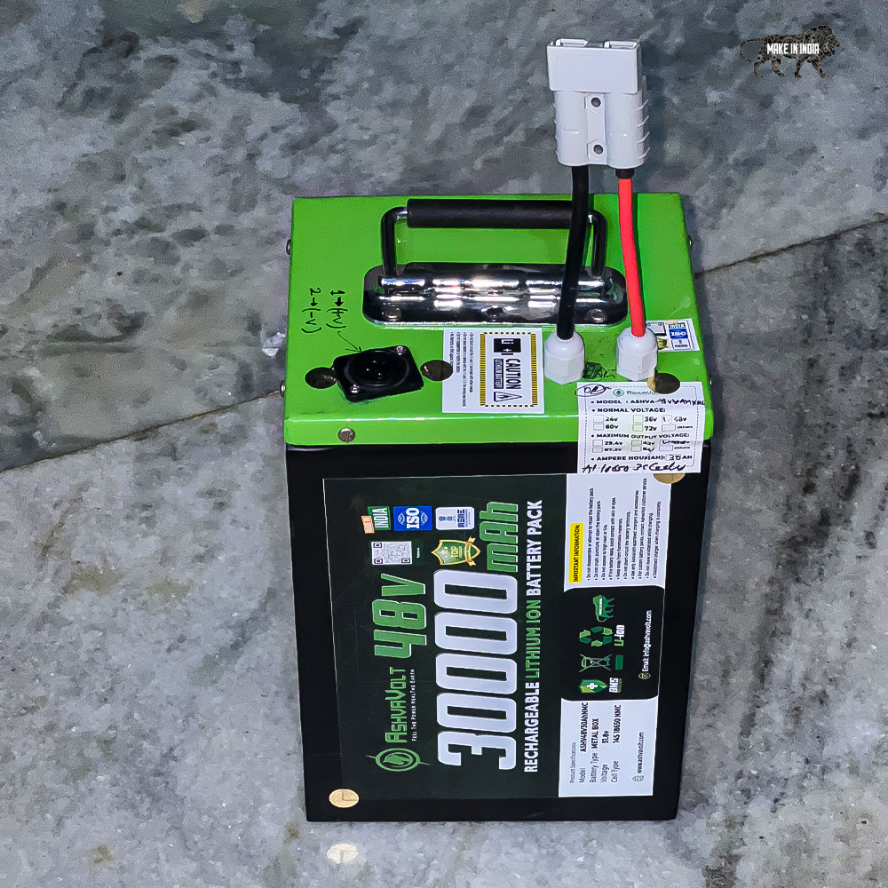 AshvaVolt® 48V 30Ah (58.8V Cutoff) Lithium Ion Rechargeable Battery Pack Compatible For Hero electric E-Bike With Premium Metal Box & BMS protection with Anderson Male Jack and XLR female socket