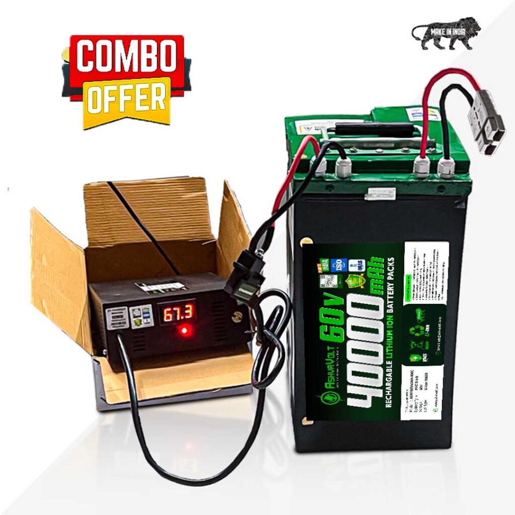 AshvaVolt® 60volt 40Ah Lithium Ion Rechargeable Battery Pack With Premium Metal BOX & 60v 10Amps cutoff Fast Charger Combo for EVss