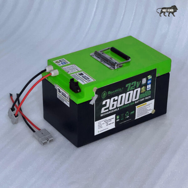 AshvaVolt® 72volt 26Ah Lithium Ion Rechargeable Battery Pack With Premium Metal BOX for EV with BMS protection