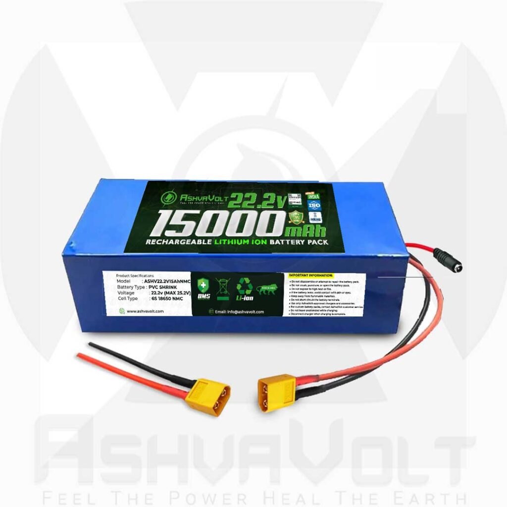 AshvaVolt® 22.2V 15000mAh 6S Lithium-Ion 18650 Rechargeable Battery Pack 25.2V 15Ah