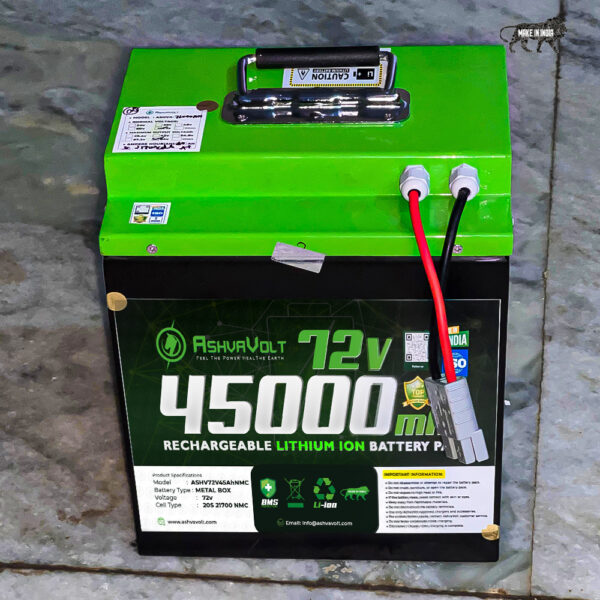AshvaVolt® 72volt 45Ah Lithium Ion Rechargeable Battery Pack With Premium Metal BOX for EV, E-Bike, Toto Battery with BMS protection