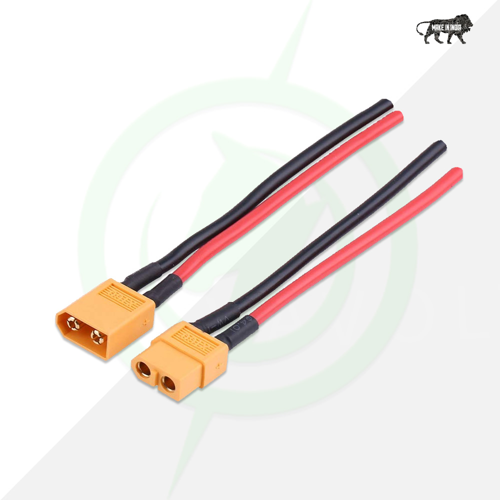 AshvaVolt® XT 60 Male Female Connector Cable With 12cm Wire Length, Low Resistance XT60 Female Cable, Set Ease to Solder and Reuse for High Power Application XT60 Male or Female