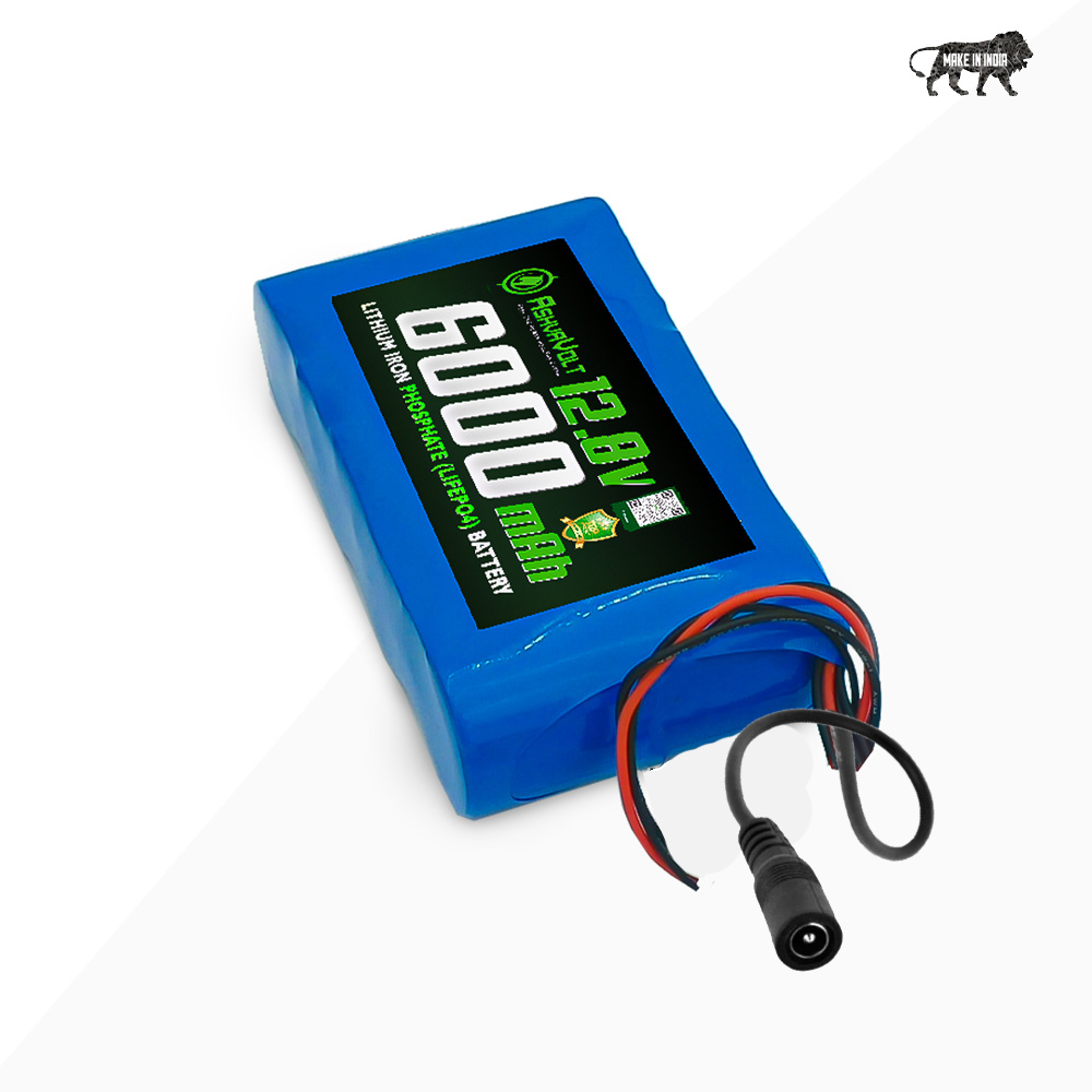 AshvaVolt® 6Ah Li-Fe Lithium Iron Phosphate Solar Inverter  Battery with BMS protection and years warranty 6000mAh LifePo4