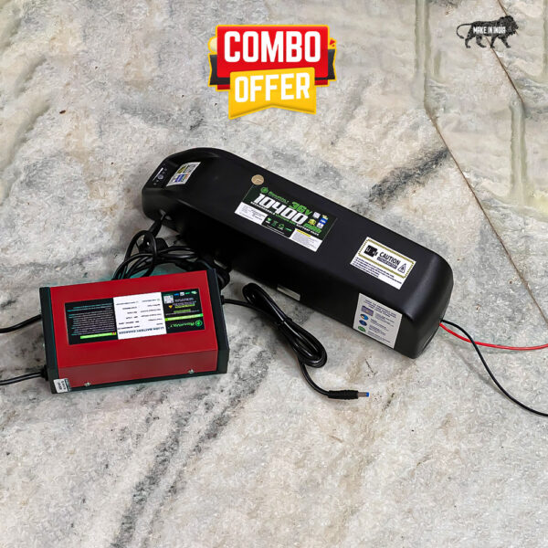 AshvaVolt® 36V 10.4Ah Lithium-Ion Battery Pack with Premium Hailong Case & 36V 3Amps ( 42V Auto Cutoff) Charger Combo for Electric Bikes