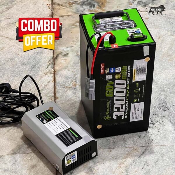 AshvaVolt® 60volt 32Ah Lithium Ion Rechargeable Battery Pack With Premium Metal BOX & 60v 7Amps cutoff (67.2v) Fast Charger Combos