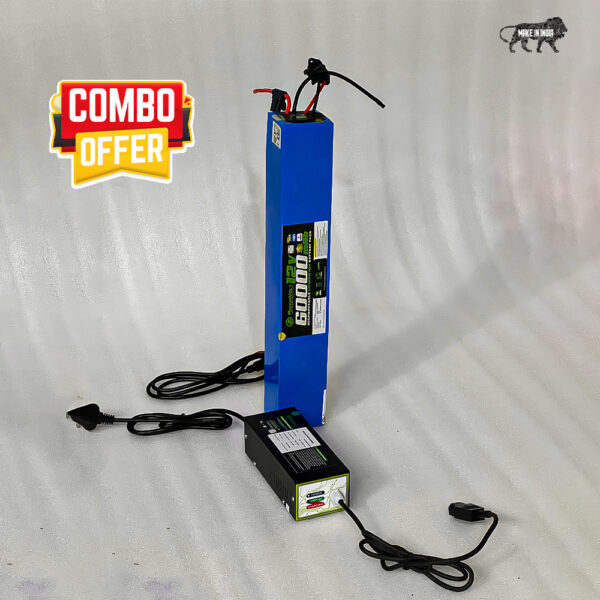 AshvaVolt® 12V 60Ah 3S Lithium-Ion Battery Pack with BMS Protection & 12V 10A (12.6V) Lithium Ion Charger Combo packs