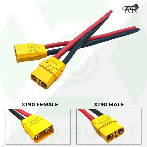 AshvaVolt® XT90 Male Female Connector Cable With 10cm Wire Length, Low Resistance XT90 Female Cable, Set Ease to Solder and Reuse for High Power Application XT90 Male or Female