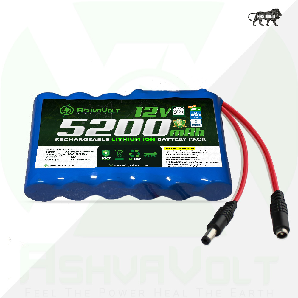 AshvaVolt® 12V 5200mAh 18650 Lithium ion Rechargeable Battery Pack 3S2P Male Female Connector for GPS i Pod PSP/DVD/mp4 Tablet PC Drones Project Work Industrial Equipment