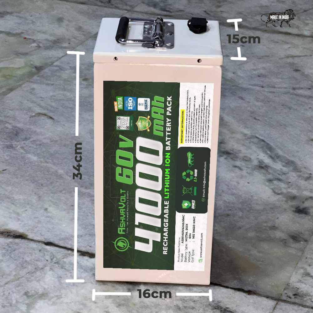 AshvaVolt® 60Volt 41Ah Lithium Ion Rechargeable Battery Pack For Pure EV With Premium Metal BOX And BMS protection