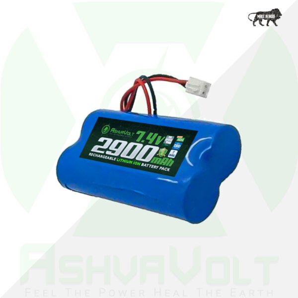 AshvaVolt® 7.4V 2900mAh Rechargeable Lithium Battery Pack with BMS Protection - 2S 1P 18650 Li Ion