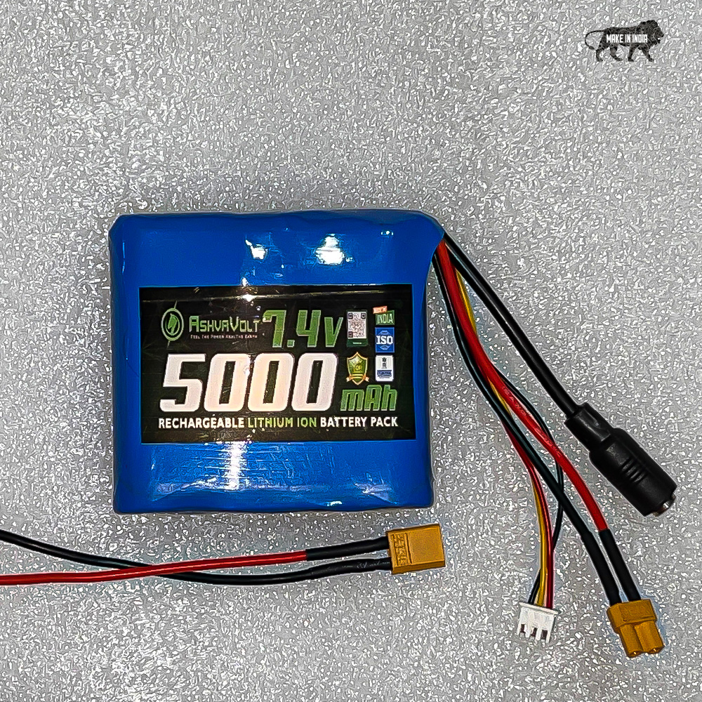 AshvaVolt® 7.4V mAh Rechargeable Lithium Battery Pack with BMS Protection – 2S 2P 18650 Li Ion Batterys