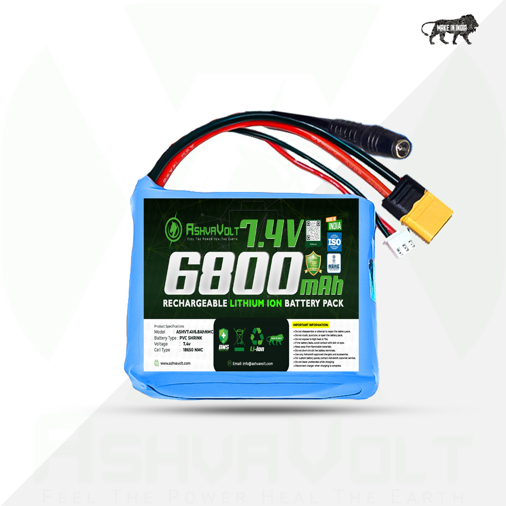 AshvaVolt® 7.4V 6800mAh Rechargeable Lithium Battery Pack with BMS Protection – 2S 2P 18650 Li Ion Batterys