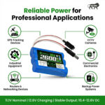 AshvaVolt 11.1V 12V 2600mAh Rechargeable Lithium Battery Pack - 3S1P 18650 with BMS Protection & Male Female Connector for GPS, CCTV, Industrial and Commercial Applicationss