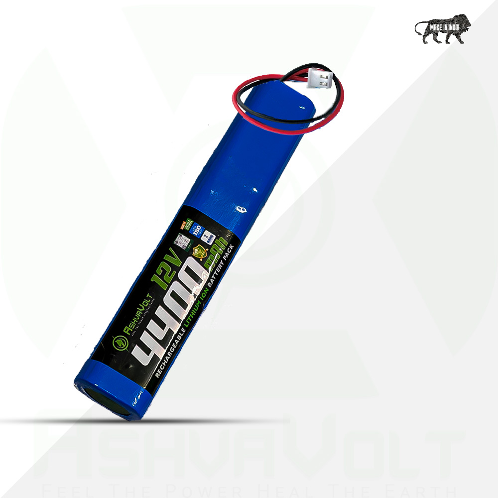 AshvaVolt 12V 4400mAh Rechargeable Lithium Battery Pack - 3S2P 18650 with BMS Protection & Male Female Connectors
