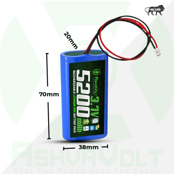 AshvaVolt® 3.7V 5200mAh Rechargeable Lithium-ion Battery Pack 1S 2P 18650 with BMS Protections