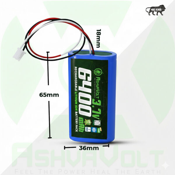 AshvaVolt® 3.7V 6400mAh Rechargeable Lithium-ion Battery Pack 1S 2P 18650 with BMS Protection