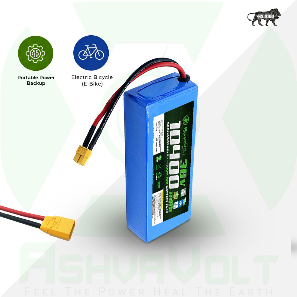 AshvaVolt® 36V 10.4Ah 10S Lithium-Ion Battery Pack with BMS Protection For Electric Bike Cycle AshvaVolt® 36V 10.4Ah 10S Lithium-Ion Battery Pack with BMS Protection For Electric Bike Cycle | 36Volt 10400mAh