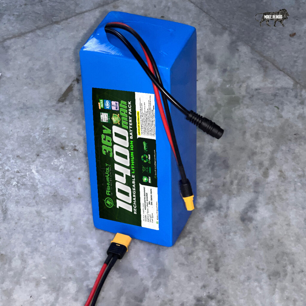 AshvaVolt® 36V 10.4Ah 10S4P Lithium-Ion Rechargeable Battery Pack with BMS Protection For Electric Bike Cycles