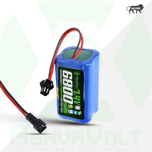 AshvaVolt® 7.4V 6000mAh Li-Ion Battery Pack – 2S 2P 18650 with BMS Protection & Male Female Connector
