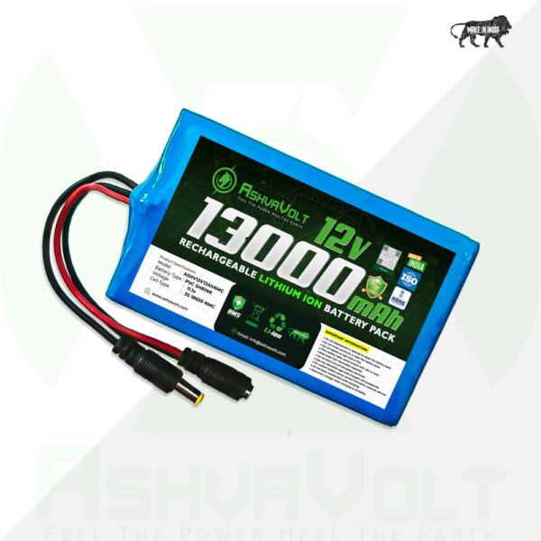 AshvaVolt 11.1V/12V 13000Ah Rechargeable Lithium Battery Pack - 3S5P 18650 3C with BMS Protection & 5.5mm Male and 5.5mm Female DC Pin Connector