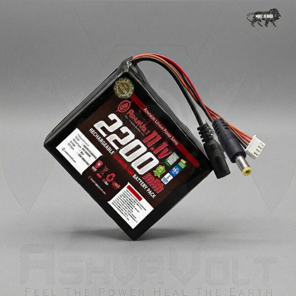 AshvaVolt 11.1V 2200mAh Li-Ion Battery Pack - 3S1P 18650 3C with BMS Protection & Male Female DC Jack and 4 Pin JST Connectorssss