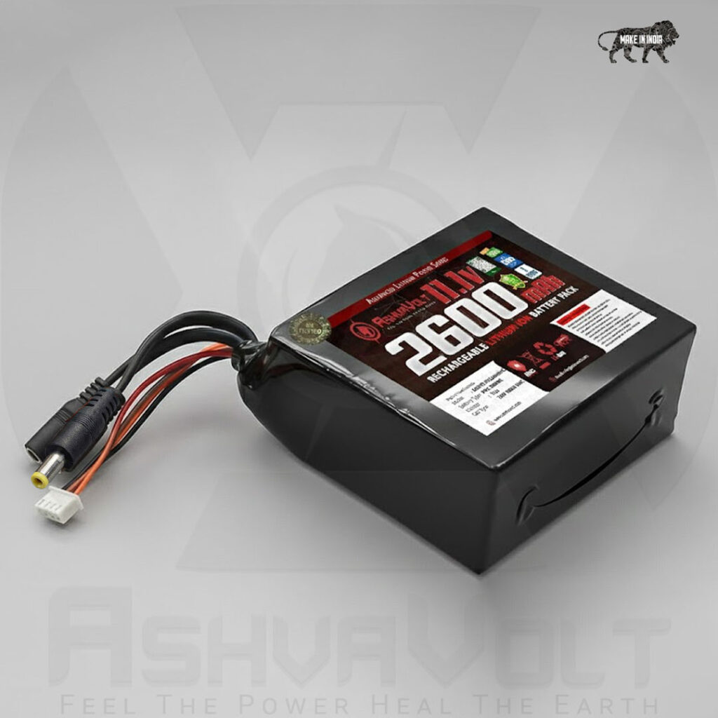 AshvaVolt 11.1V 2600mAh Li-Ion Battery Pack - 3S1P 18650 3C with BMS Protection & Male Female DC Jack and 4 Pin JST Connectorzz
