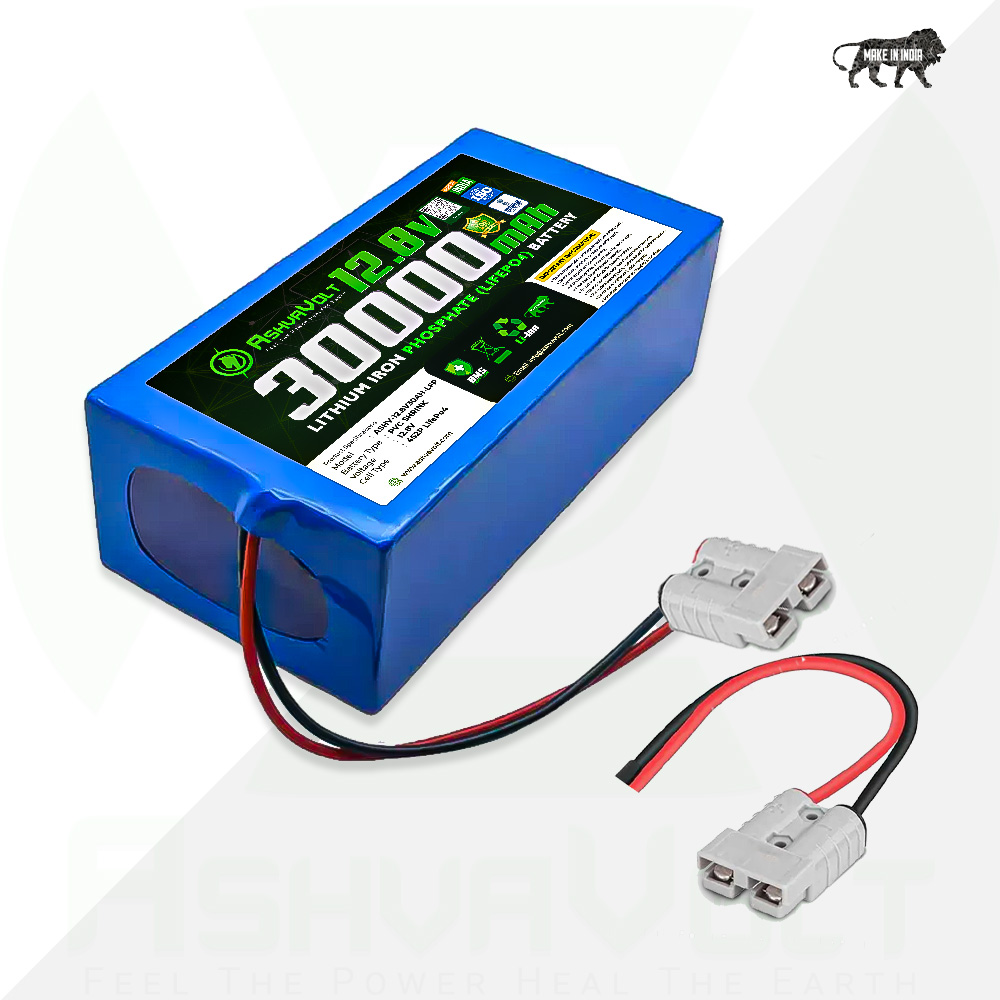 AshvaVolt® 12.8V 30Ah 384W 4S2P Lithium Iron Phosphate Battery Pack with BMS Protection and Warranty | 12.8V 30Ah LiFePO4 battery