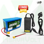 AshvaVolt® 24V 8Ah (8000mAh) Lithium-Ion Rechargeable Battery Pack & 24V 3a Lithium ion Charger Combo For Electric Cycle with BMS Protection