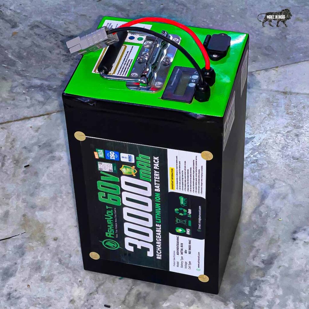 AshvaVolt® 60volt 30Ah 16S Lithium Ion Rechargeable Battery Pack With Battery Indicator and BMS protection with Premium Metal Box for EV, Electric Bike Batterys