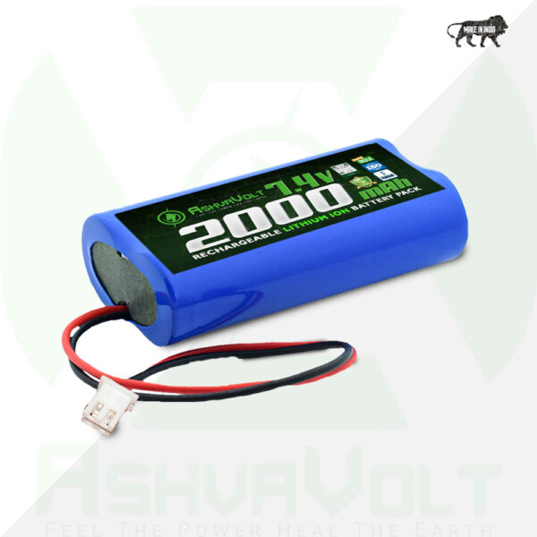 AshvaVolt® 7.4V 2000mAh Rechargeable Lithium Battery Pack with BMS Protection - 2S 1P 18650 3C Li Ion