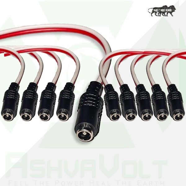 AshvaVolt® DC 5mm Jack Female Socket Connector with Wire for Battery Packs ,CCTV Camera, LED, Adapter & DIY Projects - 10Pcs