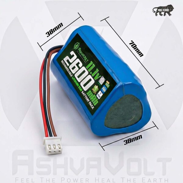 AshvaVolt 11.1V 12V 2600mah 18650 3S1P Rechargeable Lithium Battery Pack Triangle Shape with BMS Protection 3Pin JST Connector for GPS, CCTV, Industrial and Commercial Applicationx
