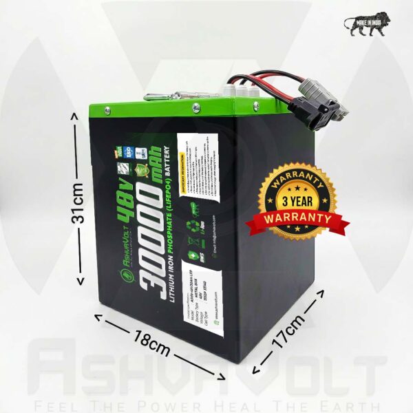 AshvaVolt® 48V 30Ah Lithium Iron Phosphate (LiFePO4) Battery Pack with BMS Protection and Premium Metal Box for EV, Electric Bike Battery