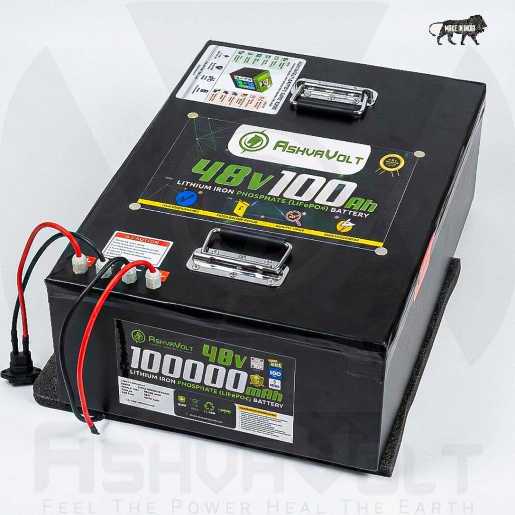 AshvaVolt® 48V (51.2V) 100AH 5120WH Lithium Ferro Phosphate (LiFePO4) with BMS Protection For TOTO, E-Rickshaw, Inverter and Industrial Applications | 48V (51.2V) 100Ah A Grade Prismatic Cell LifePo4 Battery
