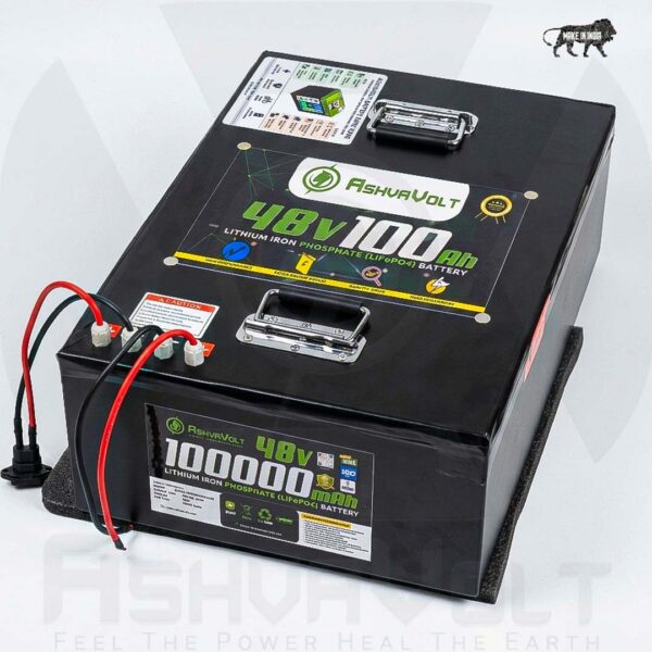 AshvaVolt® 48V (51.2V) 100AH 5120WH Lithium Ferro Phosphate (LiFePO4) with BMS Protection For TOTO, E-Rickshaw, Inverter and Industrial Applications | 48V (51.2V) 100Ah A Grade Prismatic Cell LifePo4 Battery