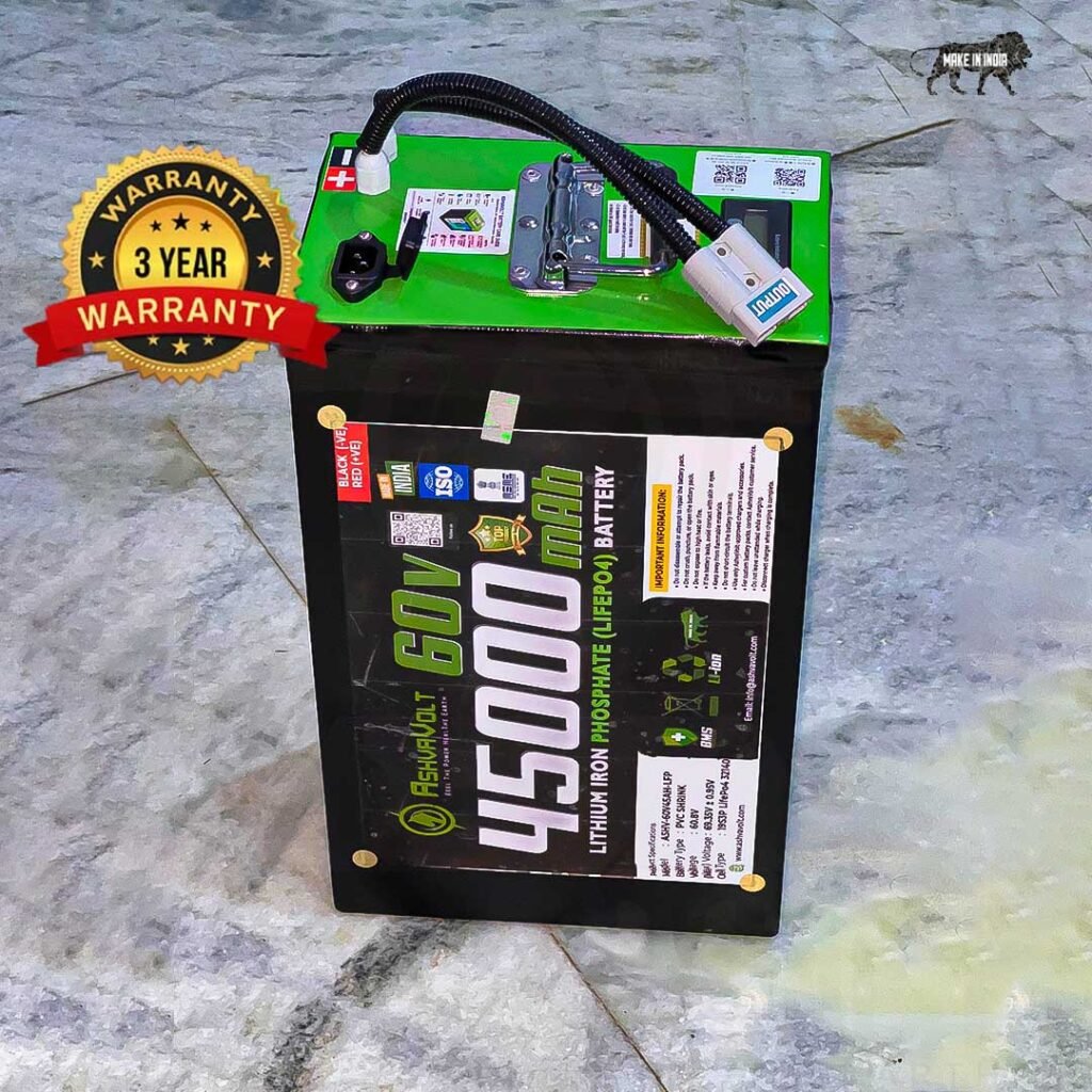 AshvaVolt® 60V 45Ah Lithium Iron Phosphate (LiFePO4) Battery Pack with BMS Protection and Premium Metal Box