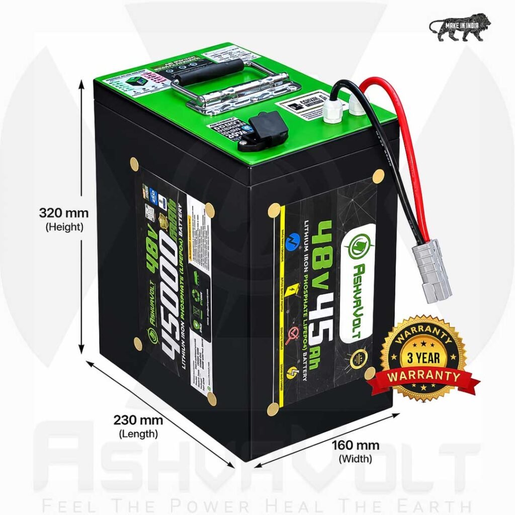 AshvaVolt® 48V 45Ah 15S LiFePO4 Battery Pack with BMS Protection and Premium Metal Box for EV
