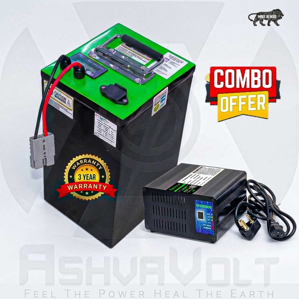 AshvaVolt® 60V 30Ah LiFePO4 Battery Pack & 60V 7A LiFePO4 Charger Combo with BMS Protection and Premium Metal Box for EV, Electric Bike Batterys