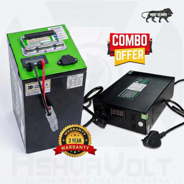 AshvaVolt® 72V 30Ah LiFePO4 Battery Pack & 72V 10A LiFePO4 Charger Combo with BMS Protection and Premium Metal Box for EV, Electric Bike Battery | 72V 30Ah LiFePO4 Battery 3 Year Warranty