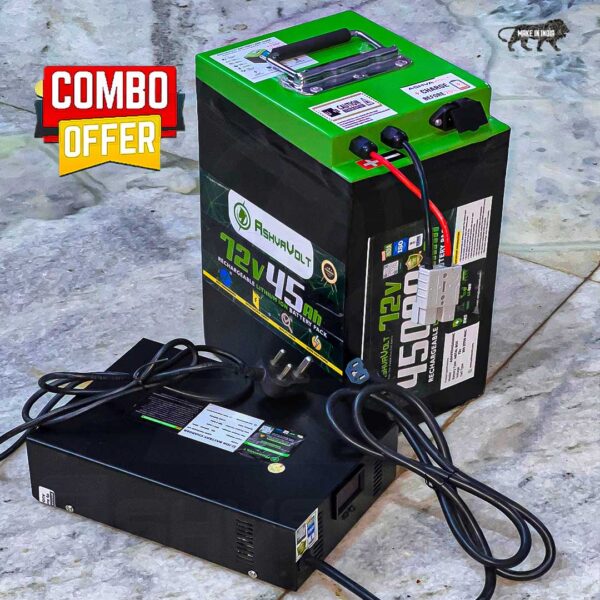 AshvaVolt® 72volt 45Ah Lithium Ion Battery Pack & 72v 10Amps Cutoff (84v) Fast Charger Combo With BMS Protection and Premium Metal BOX for EV