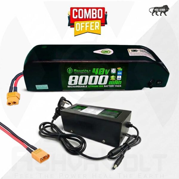 AshvaVolt® 48V 8Ah Lithium-Ion Battery Pack with Premium Hailong Case & 48V 3Amps (54.6V) Auto Cutoff Charger Combo With BMS Protection